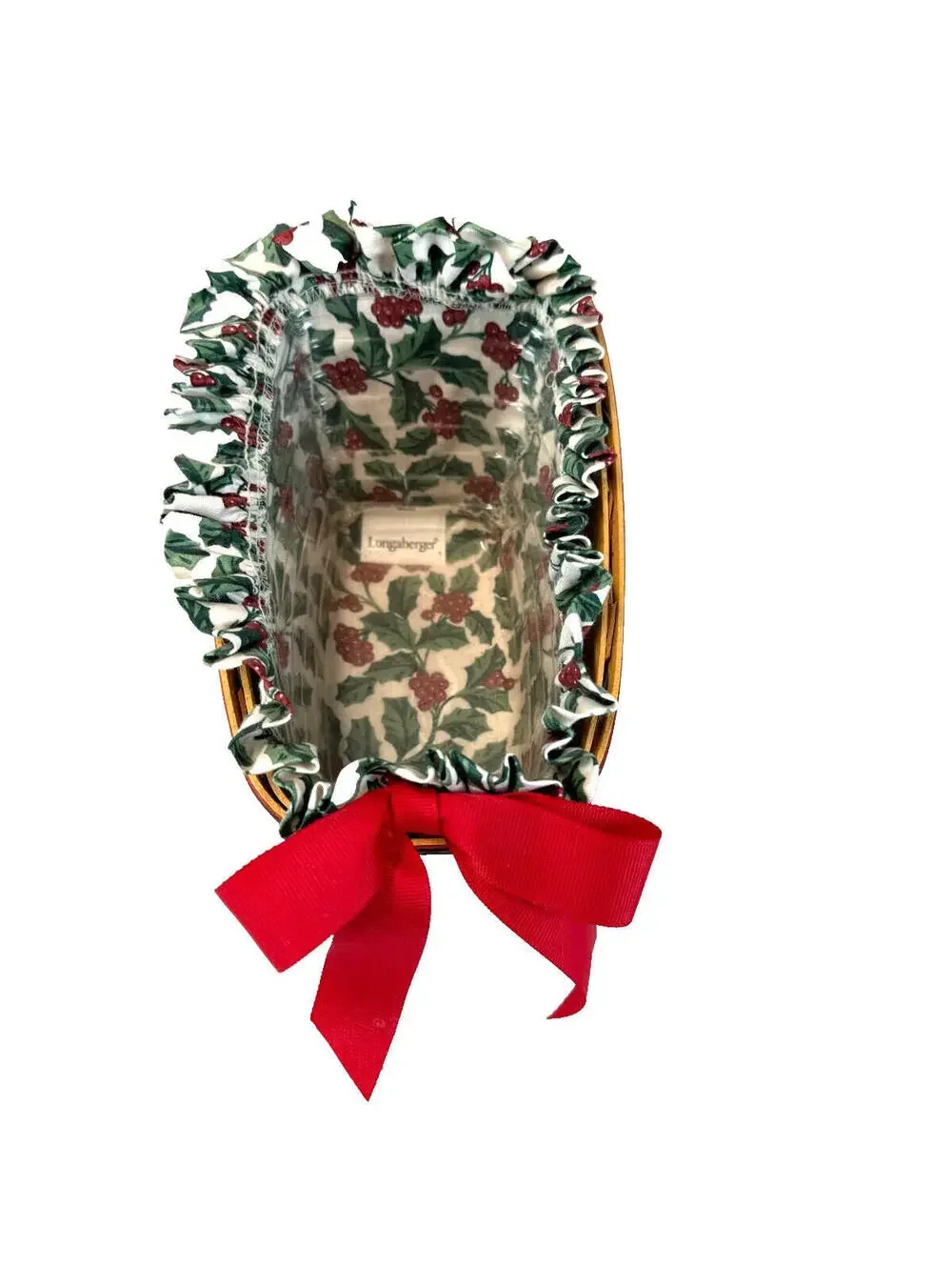 1998 Longaberger Dash Away Sleigh Basket w/Holly Liner & Protector Vintage